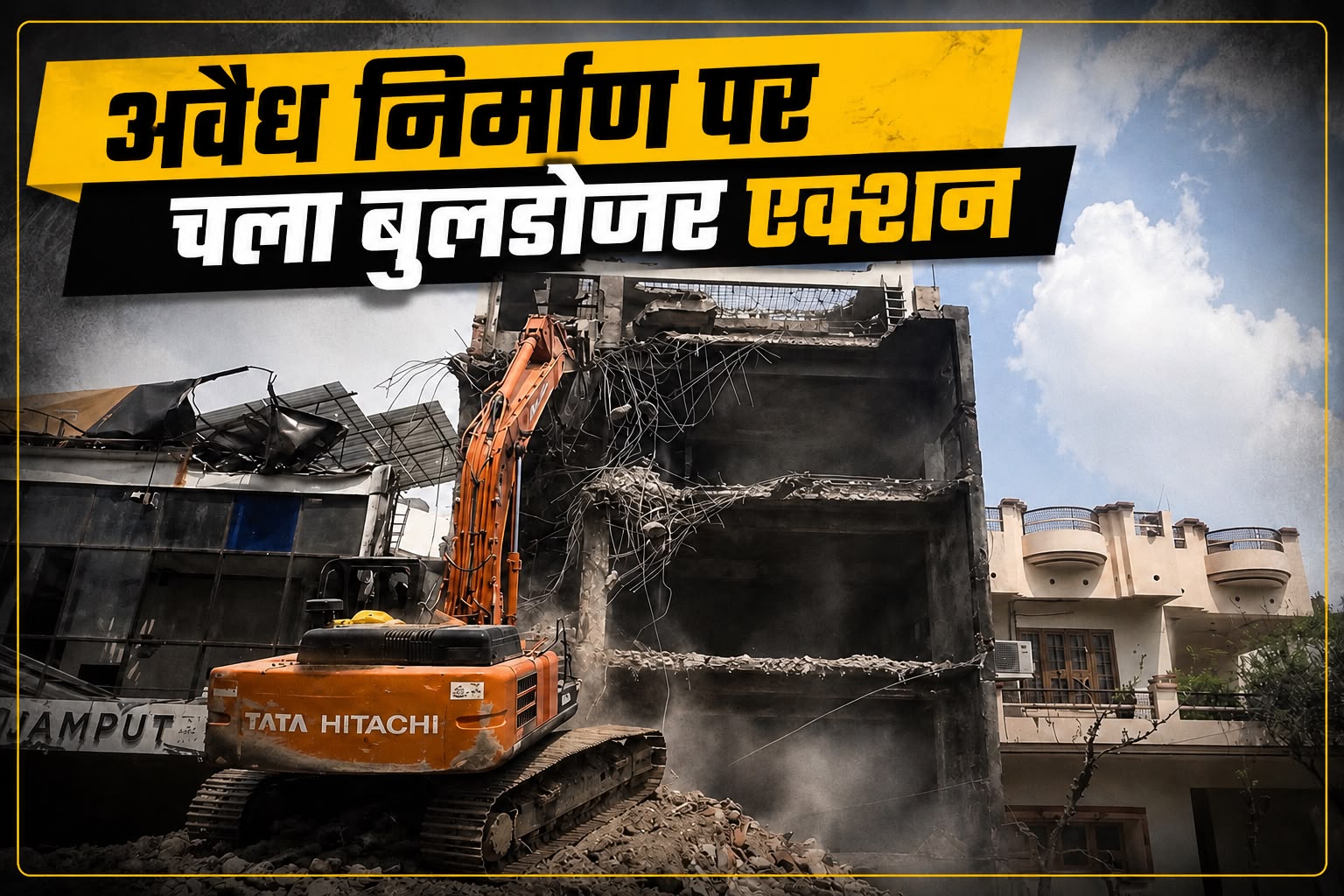 अलीगंज अग्निकांड: अवैध इमारत पर चला बुलडोजर, एलडीए की ध्वस्तीकरण कार्रवाई शुरू