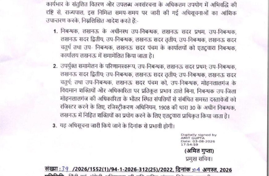 अब सदर के सभी उप – पंजीयक कार्यालयों…